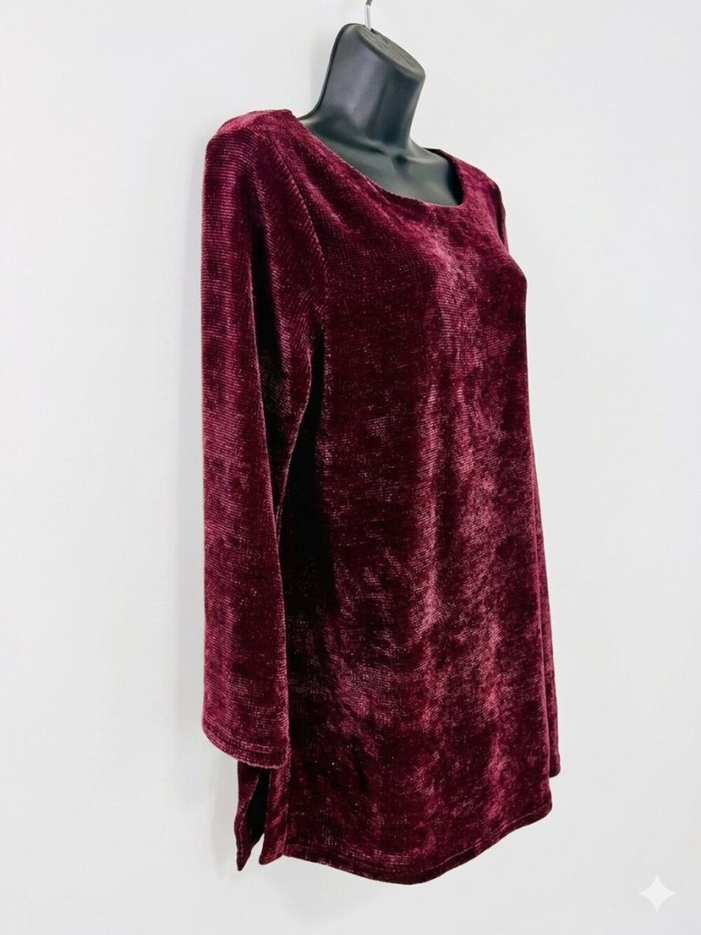 J. Jill Wearever Burgundy Ribbed Velvet Tunic Top Long Sleeve  Size Large Petite